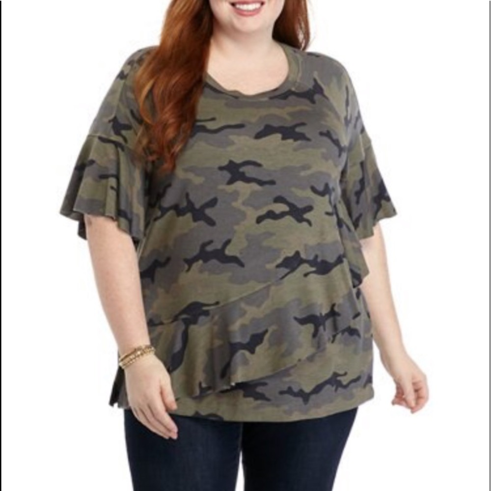 Fever Ruffle Front Slub Knit Top Size 1X